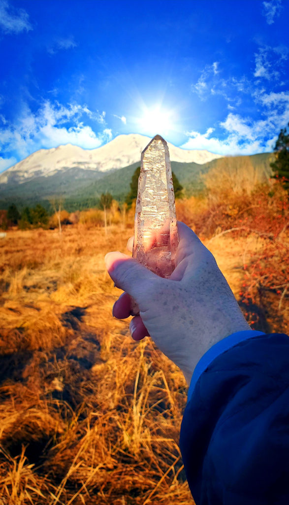 California Mt Shasta Lemurian Crystal in Sunlight